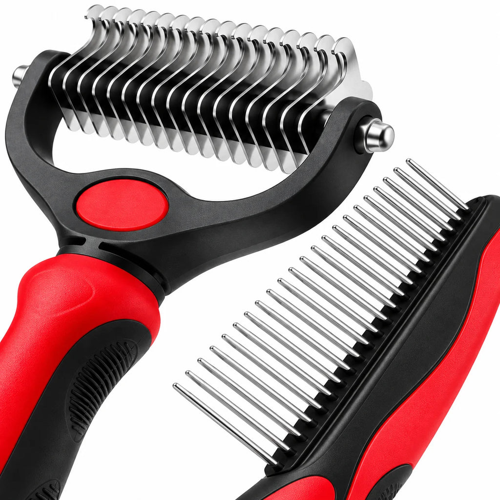 PawSmooth™ Dual-Sided Dog Deshedding Brush close up view