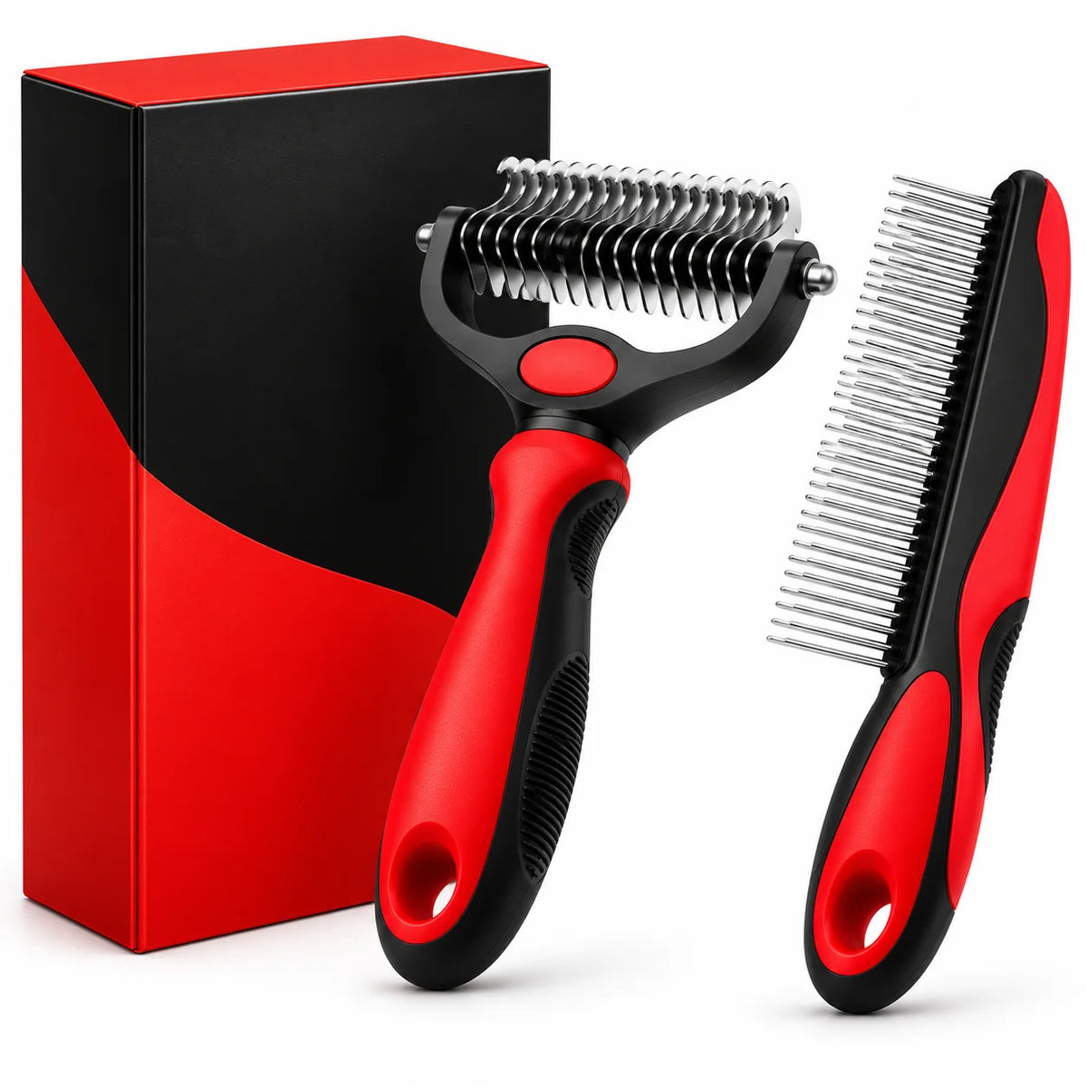 PawSmooth™ Dual-Sided Dog Deshedding Brush packaging box view