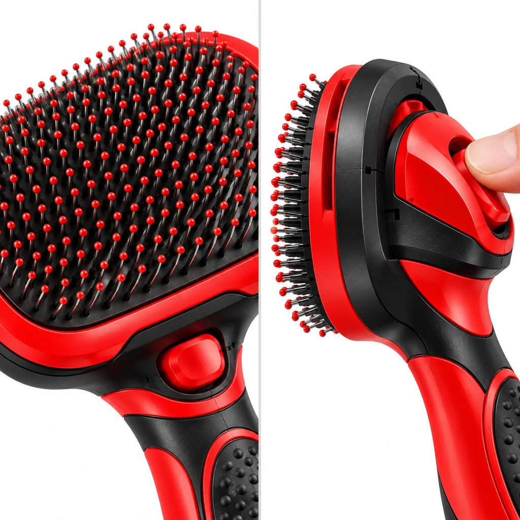 PurrGlow™ Self-Cleaning Cat Grooming Brush -close up view