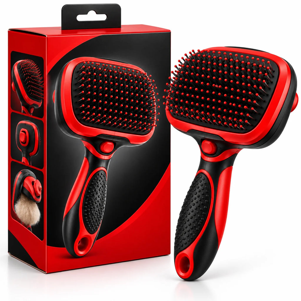 PurrGlow™ Self-Cleaning Cat Grooming Brush -packaging view