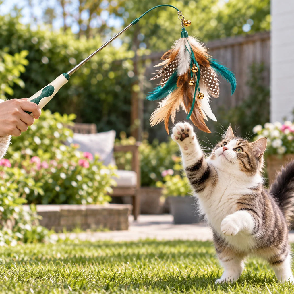 Interactive Feather Wand Toy main image view lifestyke outdoor