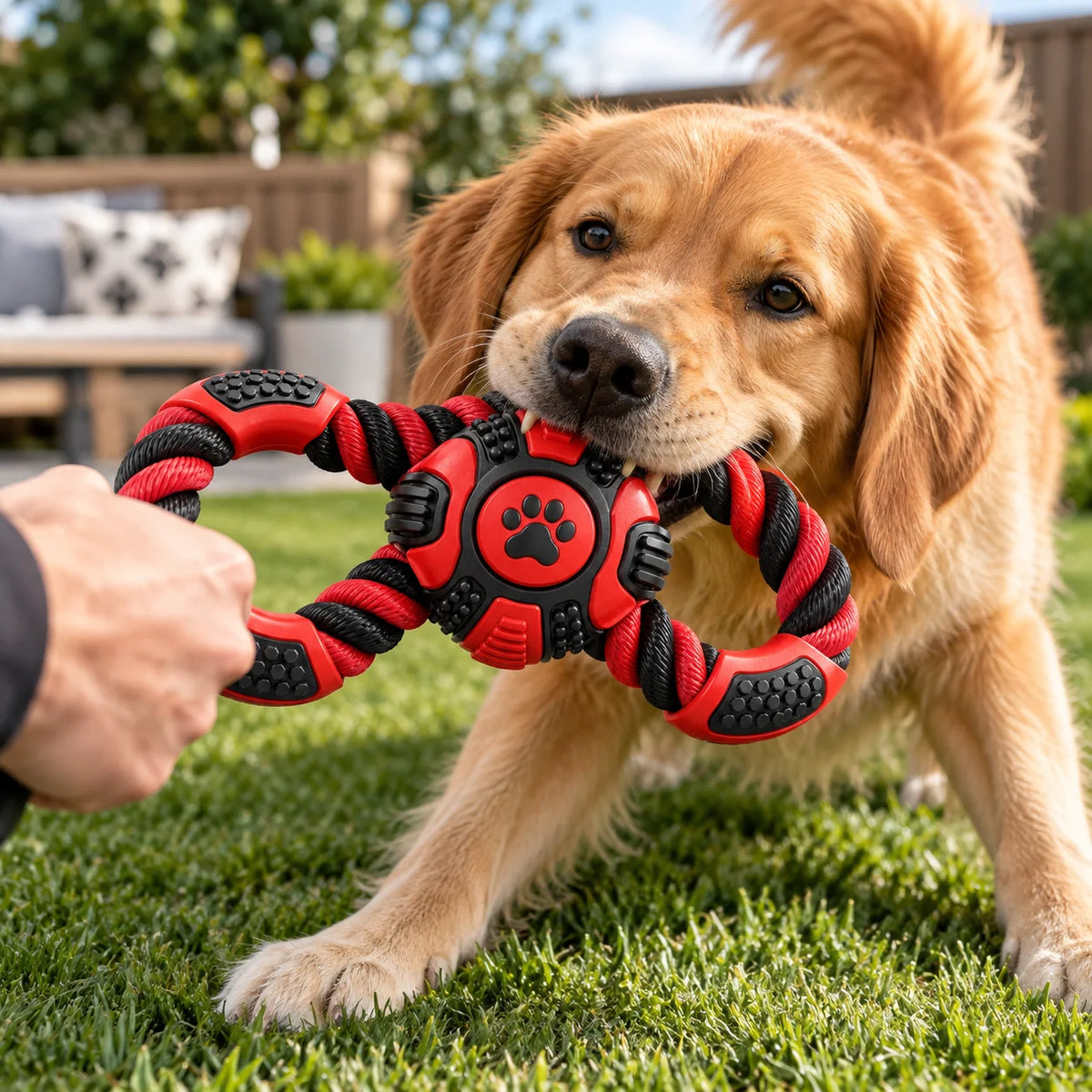 PawTug™ Durable Rope & Rubber Tug Toy -lifestyle view